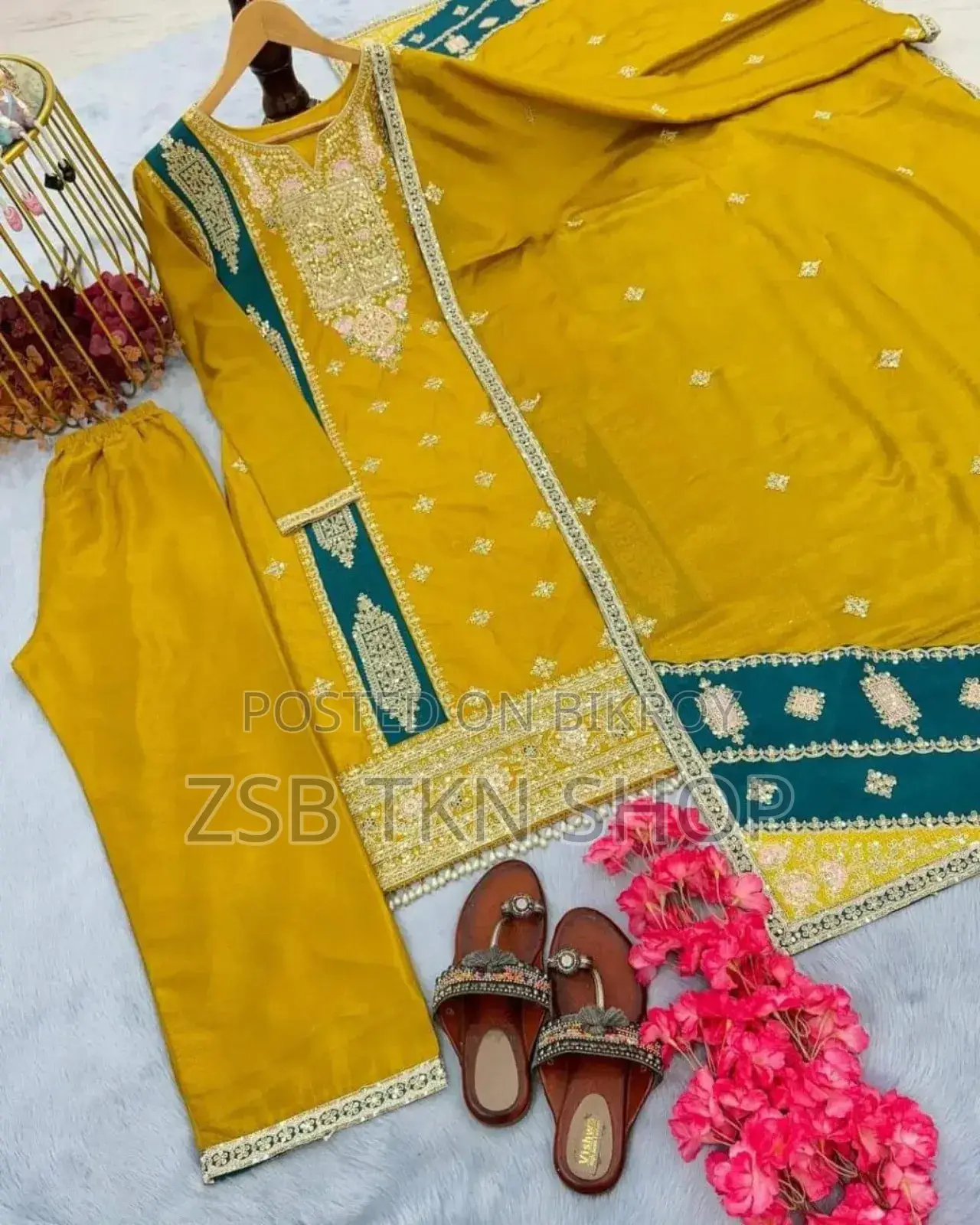 Indian Muslin Silk Georgette Embroidery Work 3 Piece