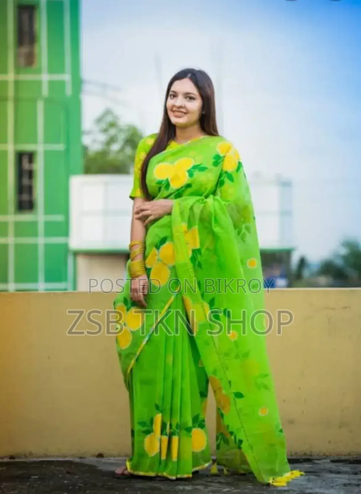 Hand Print Embroidery Work on Half Silk Saree
