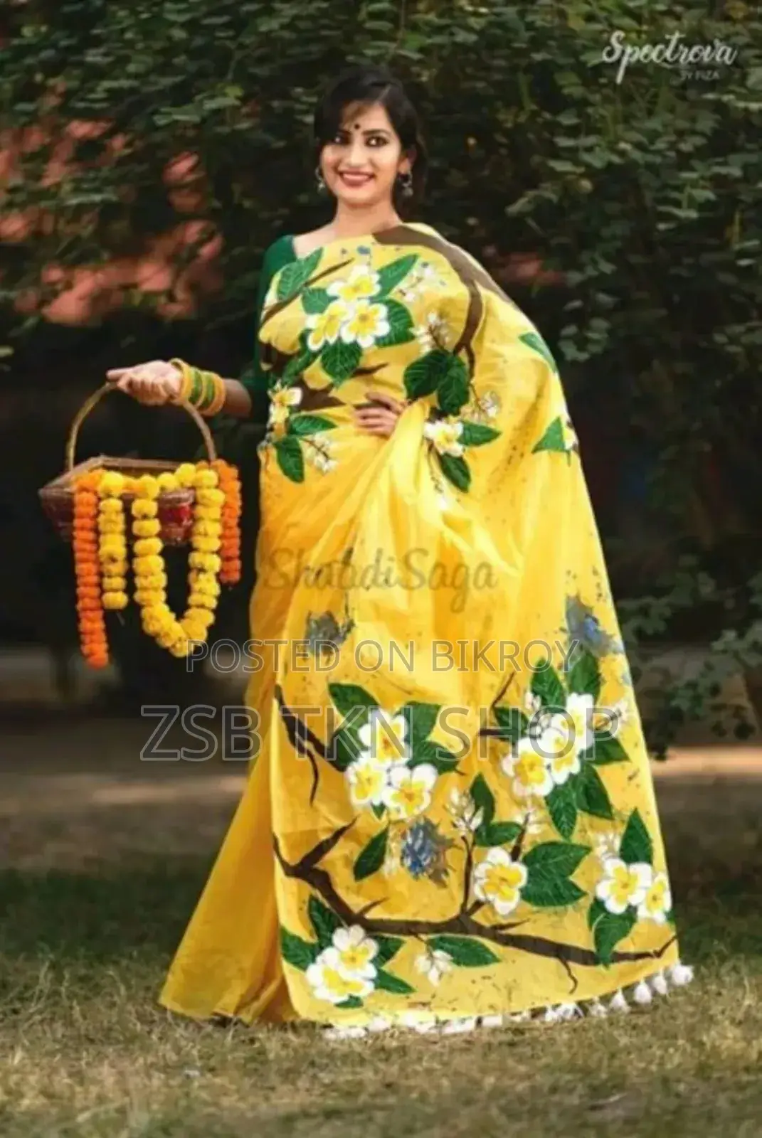 Hand Print Embroidery Work on Half Silk Saree