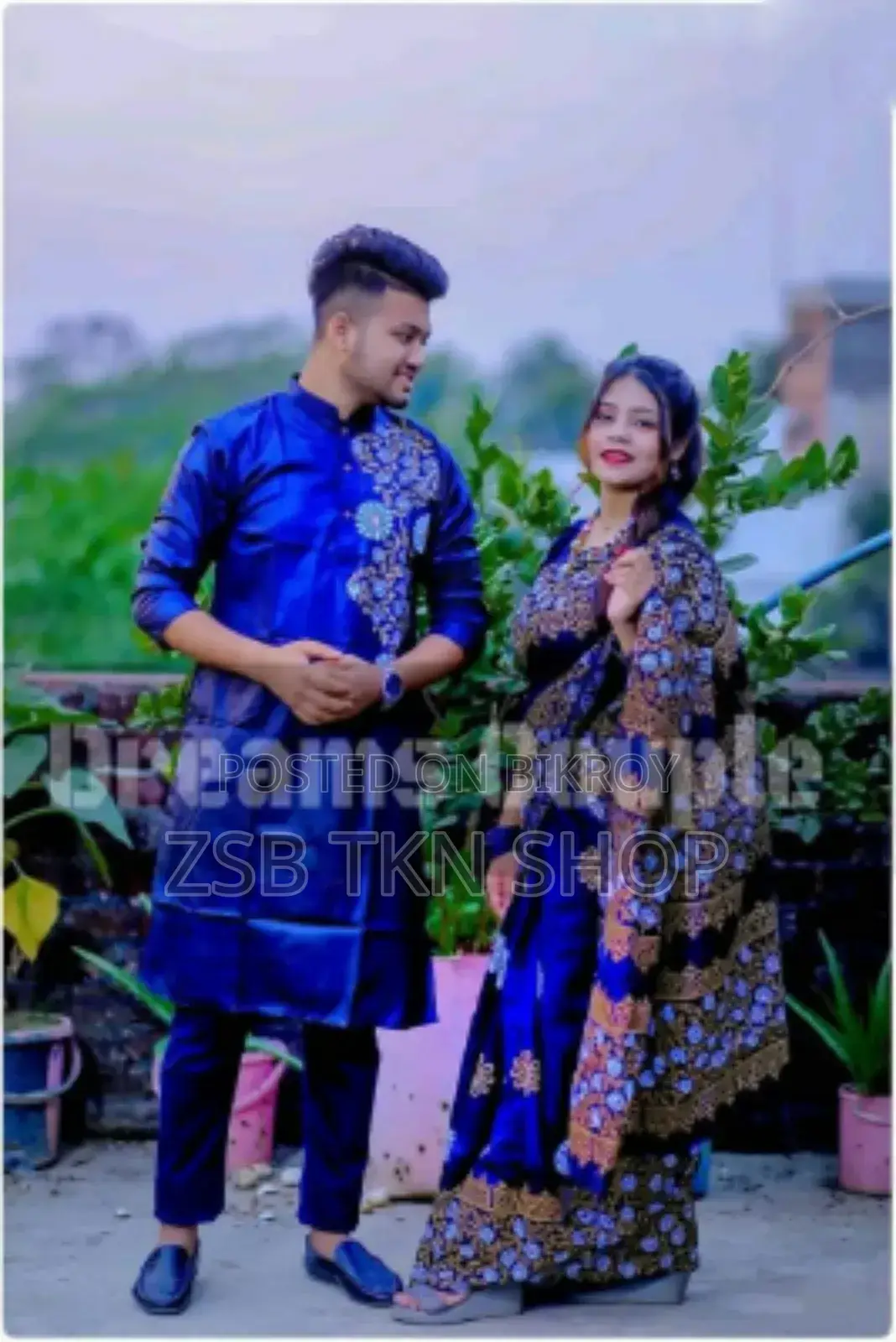 Block Printed Dhupian Silk Couple Set