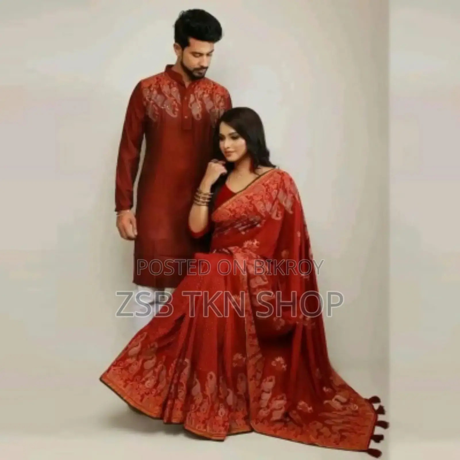 Hand Painted Half Silk Saree Panjabi Set