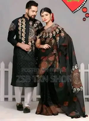 Hand Painted Half Silk Saree Panjabi Set for Girls and Boy