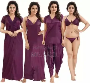 নারীদের জন্য ৬ পিস সিল্ক সাটিন নাইট ড্রেস