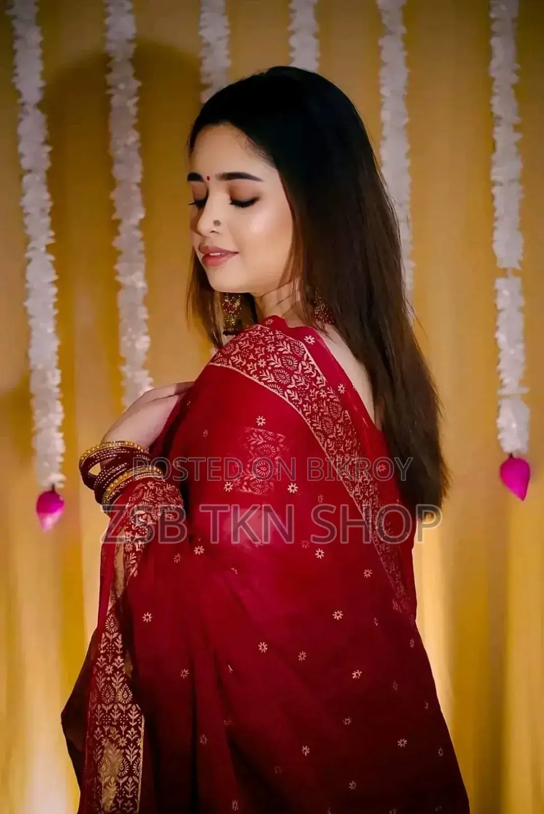 Half Silk Glitter Work Afsan Print Saree With Blouse Piece H