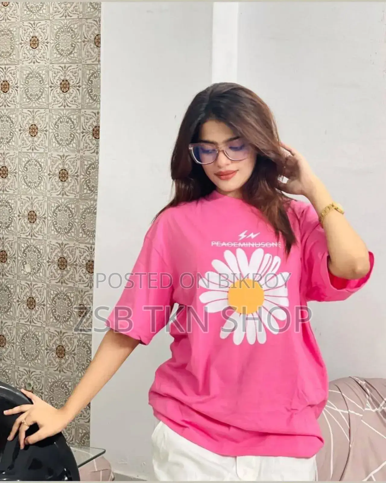 ড্রপ শোল্ডার লেডিস টি-শার্ট এইচজেএফ এফএইচবিজি