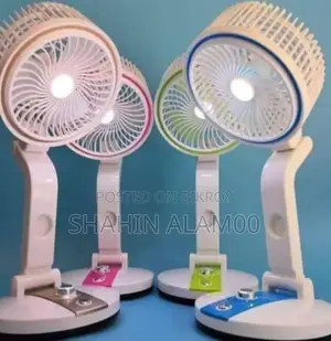 রিচার্জেবল ফোল্ডিং ফ্যান উইথ এল ই ডি লাইট