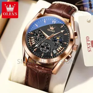 Olevs 2876 Multifunctional Luxury Genuine Leather Strap Watches In