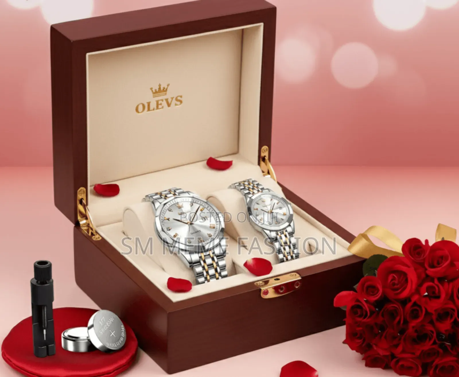 Olevs Luxury Couple's Watch Set - Bond of Love (Butterfly Lock)