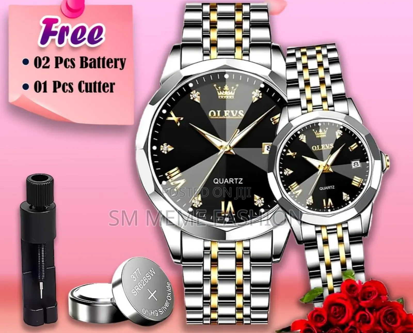 Olevs Luxury Couple's Watch Set - Bond of Love (Butterfly Lock)