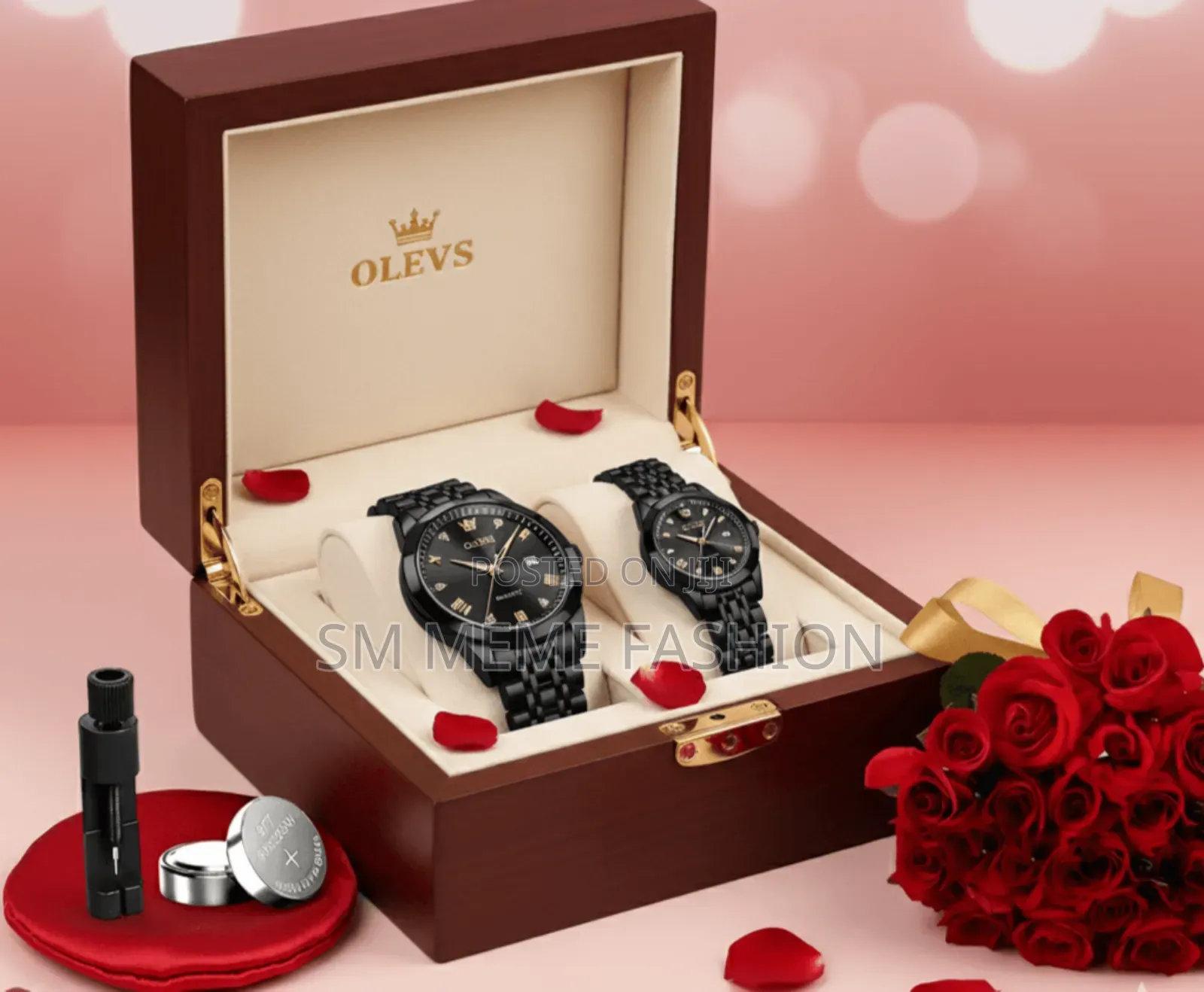 Olevs Luxury Couple's Watch Set - Bond of Love (Butterfly Lock)