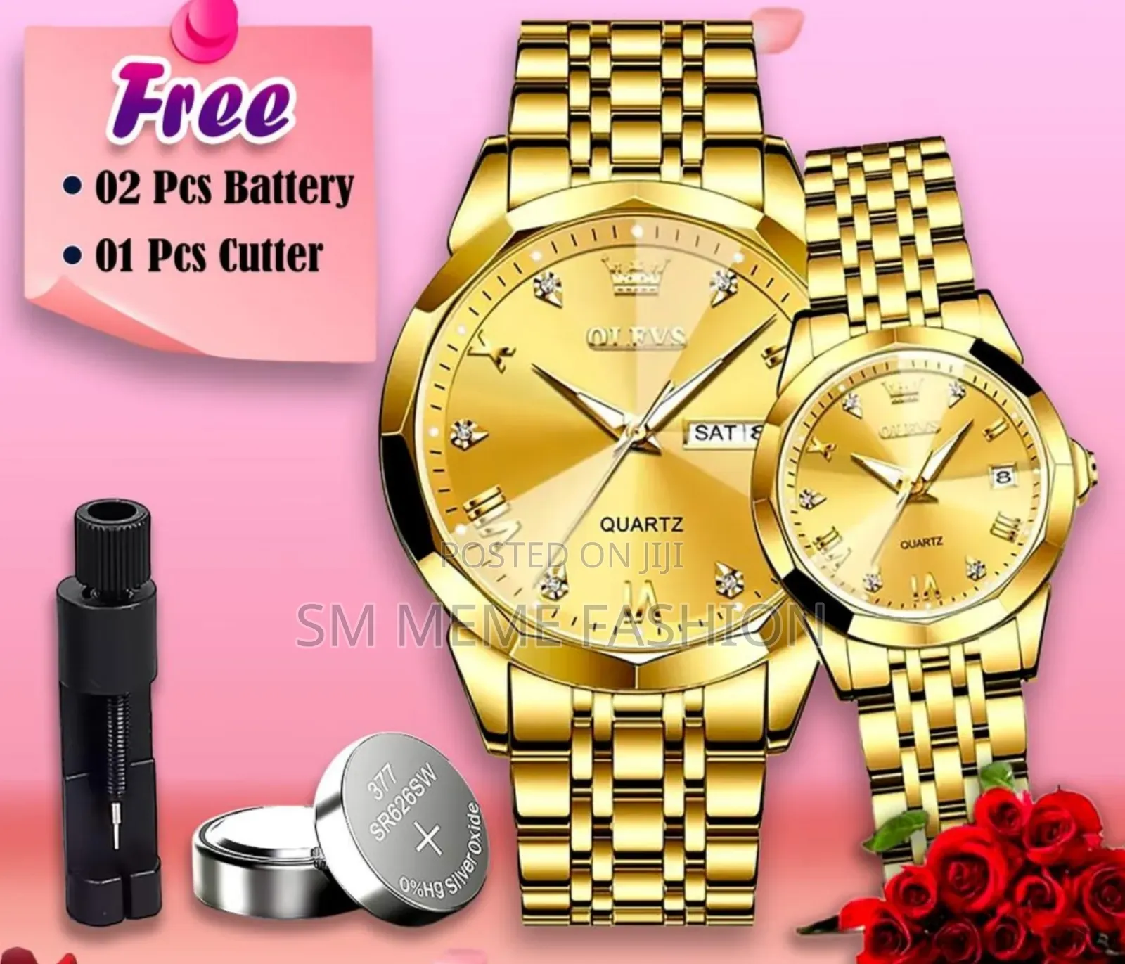 Olevs Luxury Couple's Watch Set - Bond of Love (Butterfly Lock)