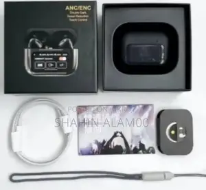 Airpods A9 Pro 2024 ইয়ারবাডস (কালো) | LED টাচ স্ক্রিন সহ Anc/Enc
