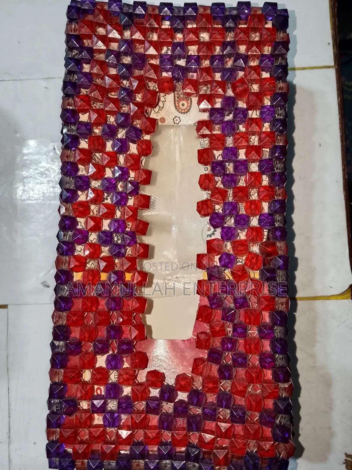 Handmade / Homemade Beaded Tissue Box Cover With Fay Tissue.