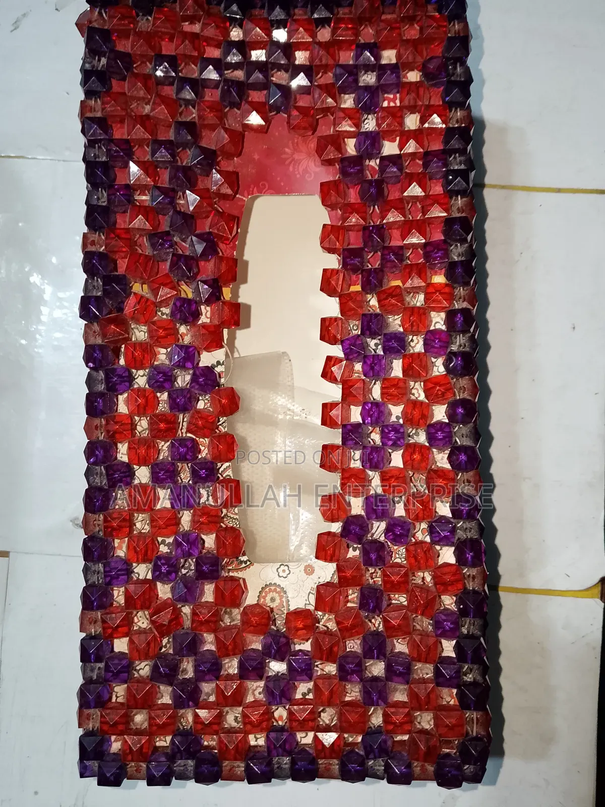 Handmade / Homemade Beaded Tissue Box Cover With Fay Tissue.