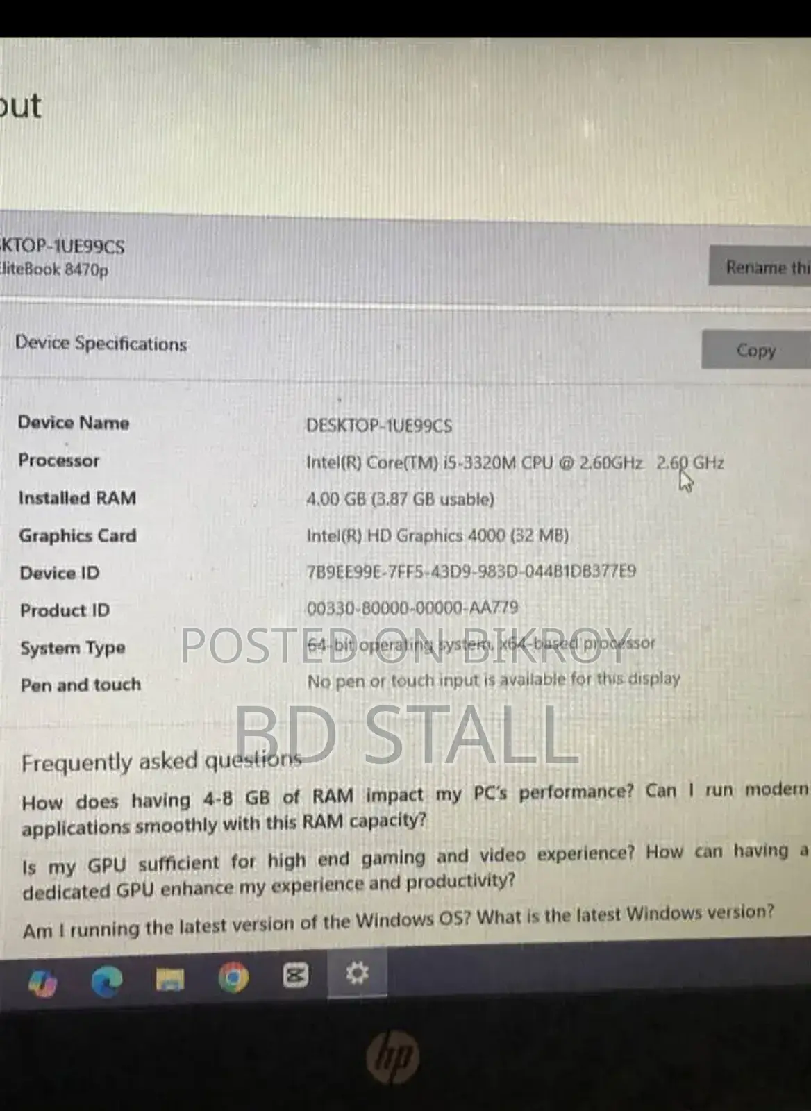 Laptop HP EliteBook 8470P 8GB Intel Core I7 HDD 500GB