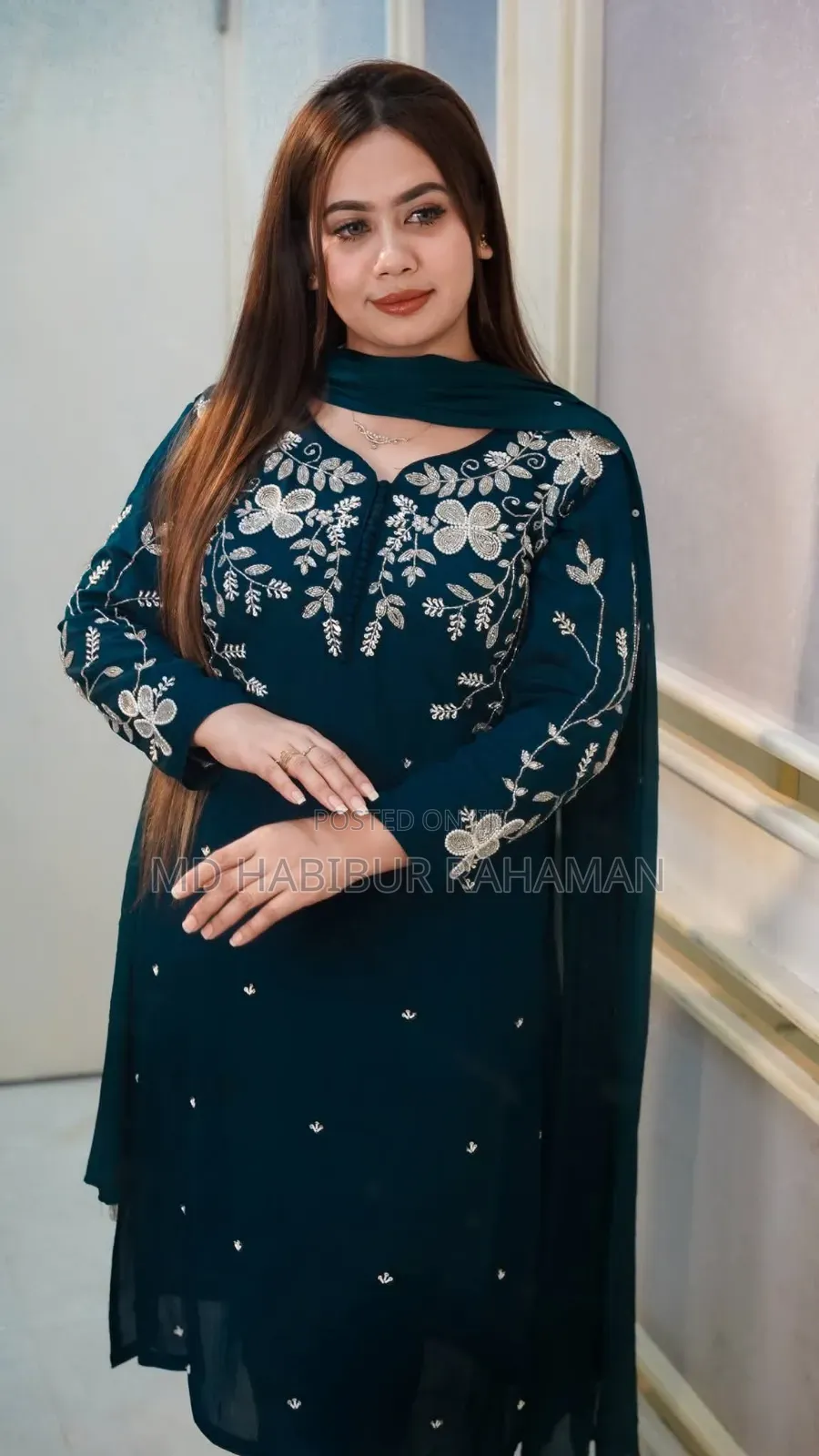 Premium Rayon Cotton Embroidered Three-Piece Set