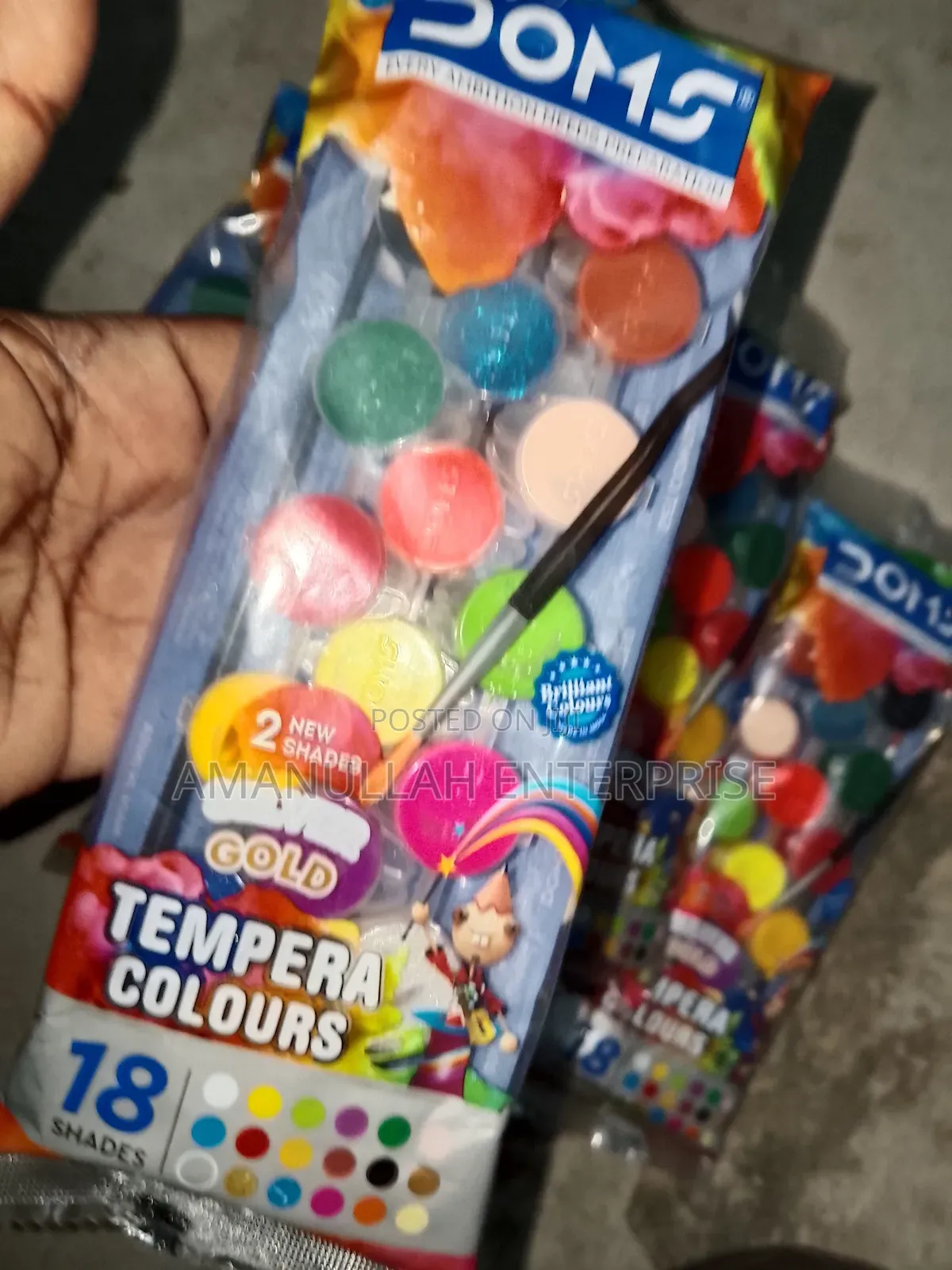 Tempera Colours or Water Colours.