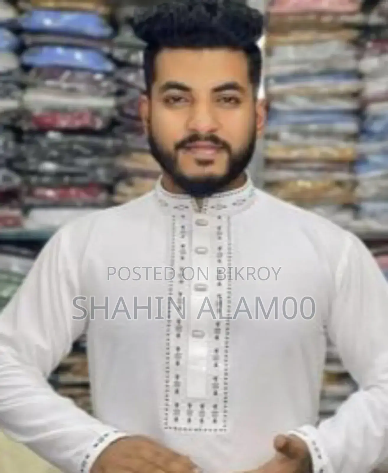 Premium Saffron Cotton Embroidery Panjabi