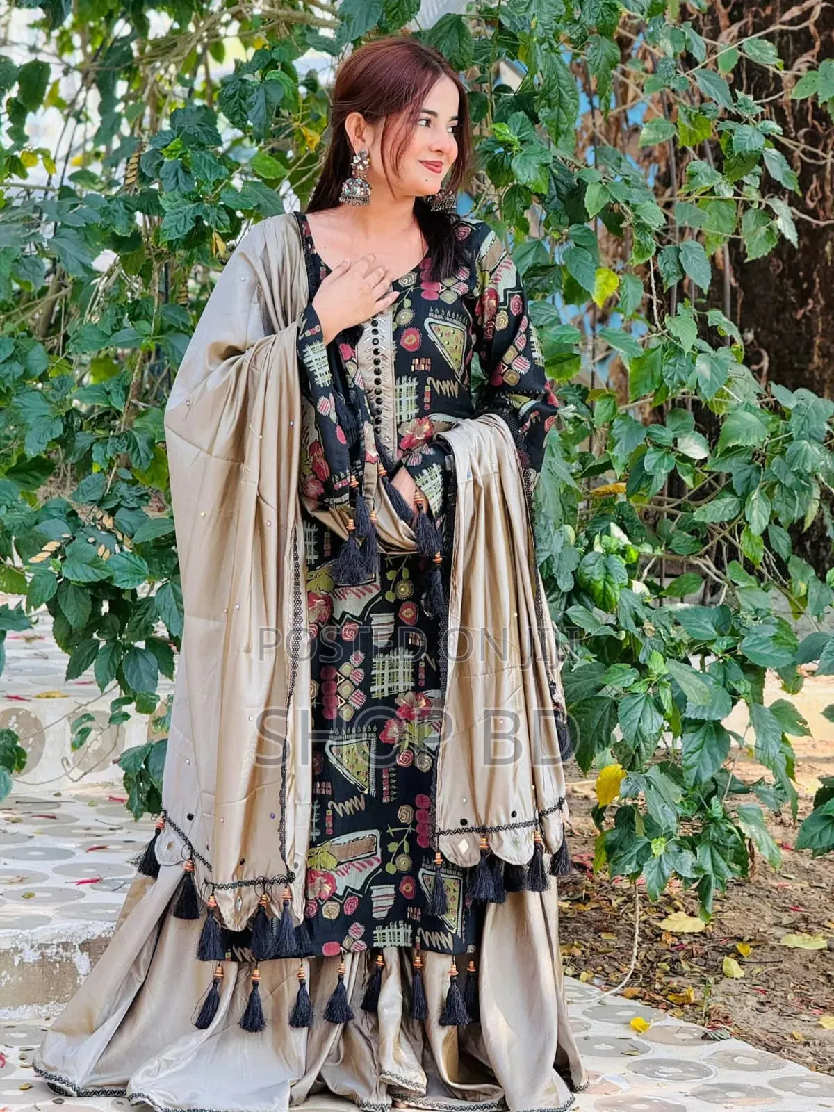 Digital Print Three Piece with Lace Work