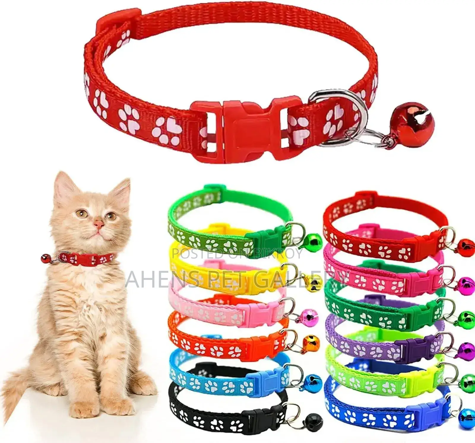 Adjustable Pet Paw Print Cat Collar With Bell