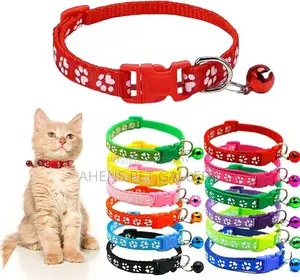 Adjustable Pet Paw Print Cat Collar With Bell