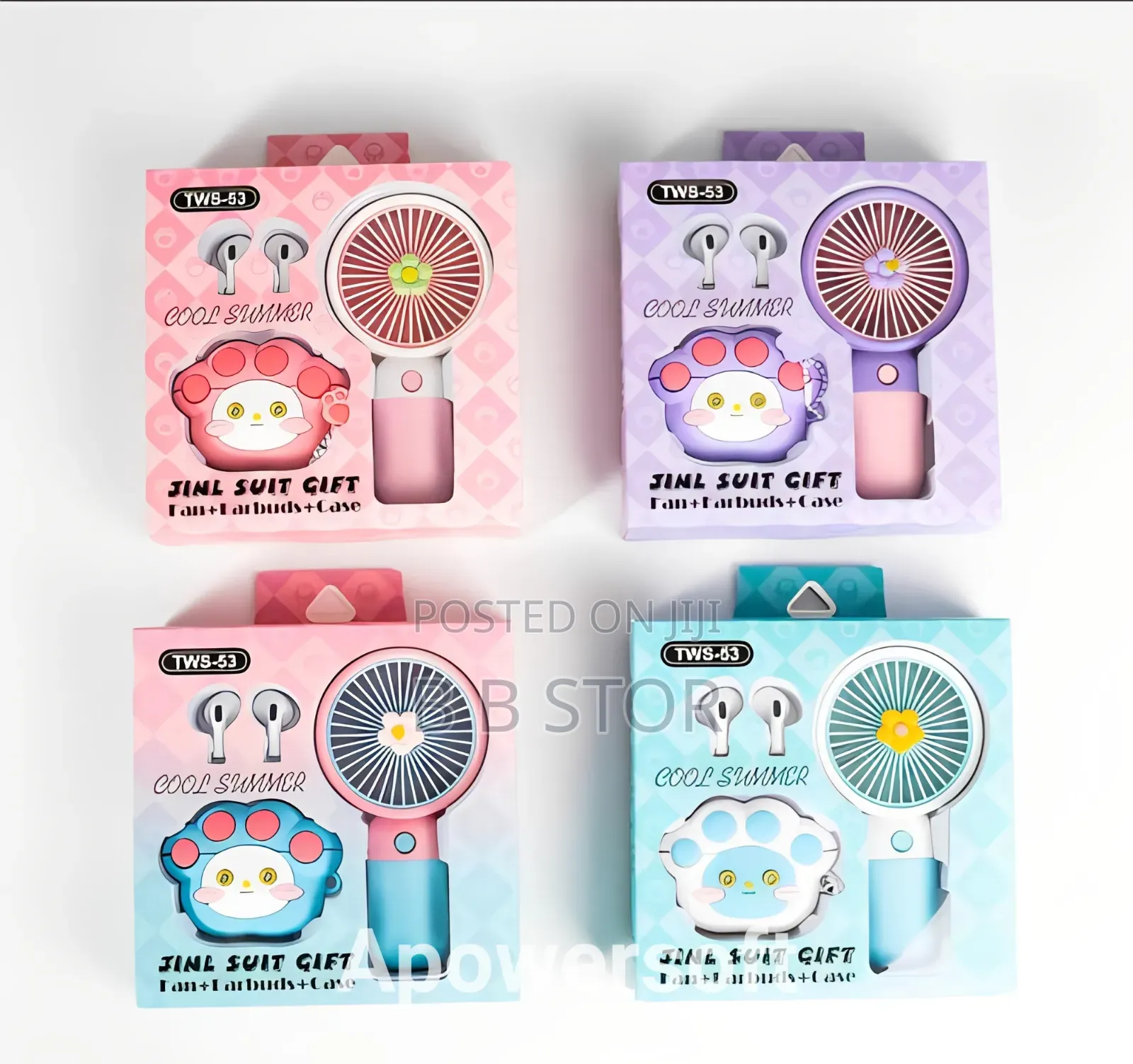 Jinl Suit Gift Set (Rechargeable Mini Fan, Earbuds, Earbuds Case)