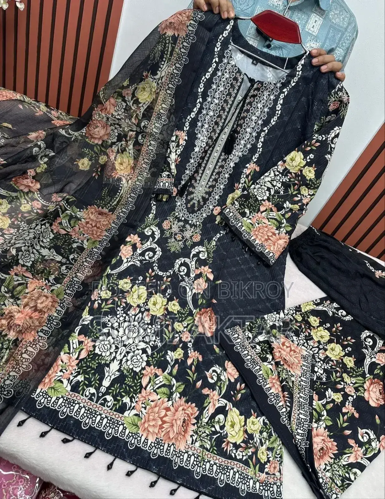 Embroidery Sequence Digital Print Three Piece