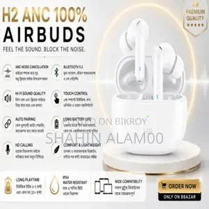 Airpods H2 100% ANC Active Noise Cancelling Bluetooth Earbuds