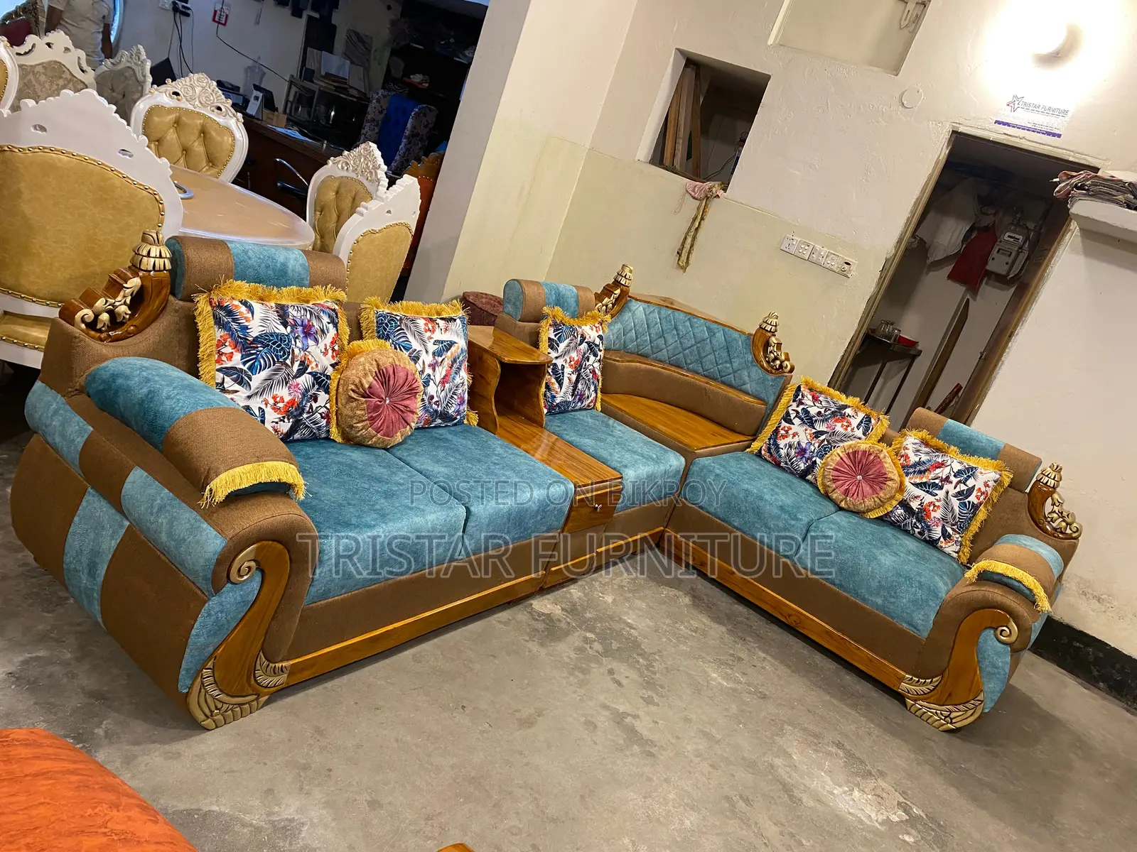 সেগুন কাঠের তৌরি কর্নার সোফা SL320F