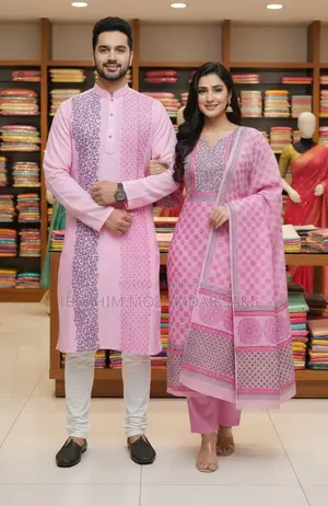Block Three-Piece and Punjabi Embroidery Couple Set