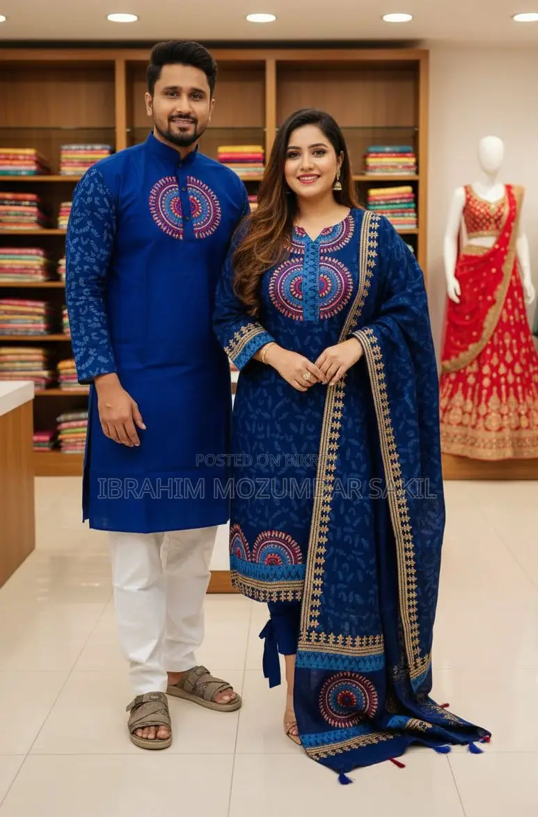 Block Three-Piece and Punjabi Embroidery Couple Set