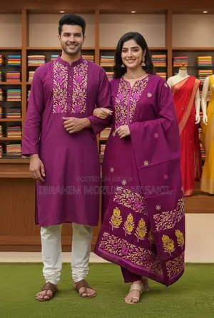 Block Three-Piece and Punjabi Embroidery Couple Set