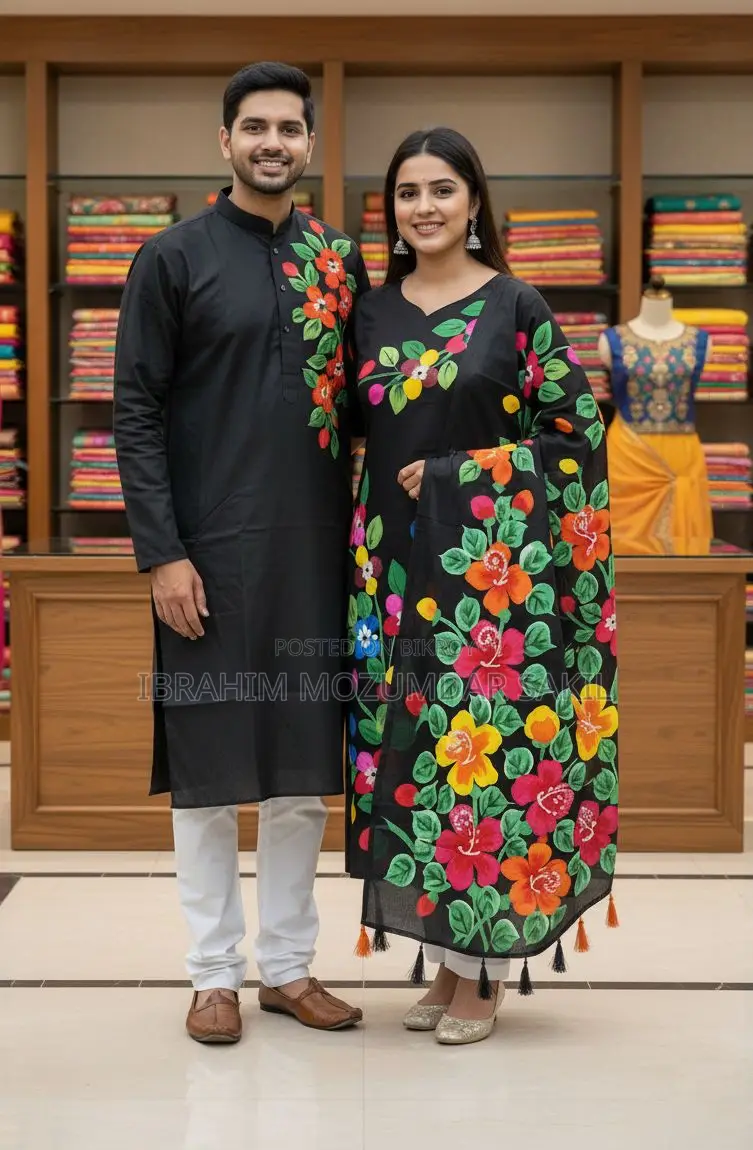 Block Three-Piece and Punjabi Embroidery Couple Set