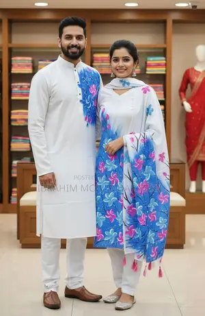 Block Three-Piece and Punjabi Embroidery Couple Set