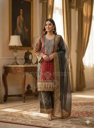 Premium Digital Print Readymade Three-Piece (Lace Work Design)