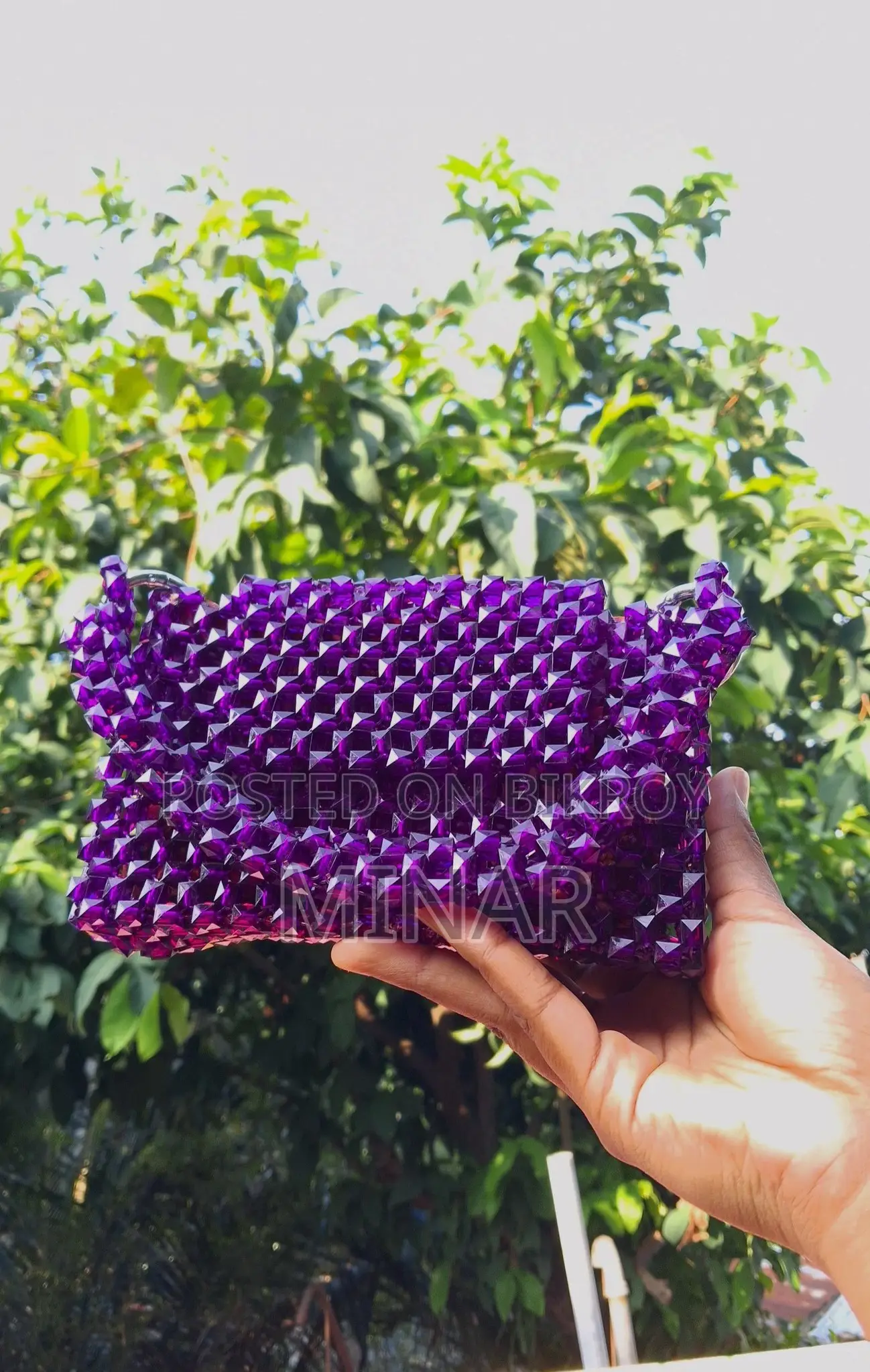 Handmade Purple Crystal Beaded Bag