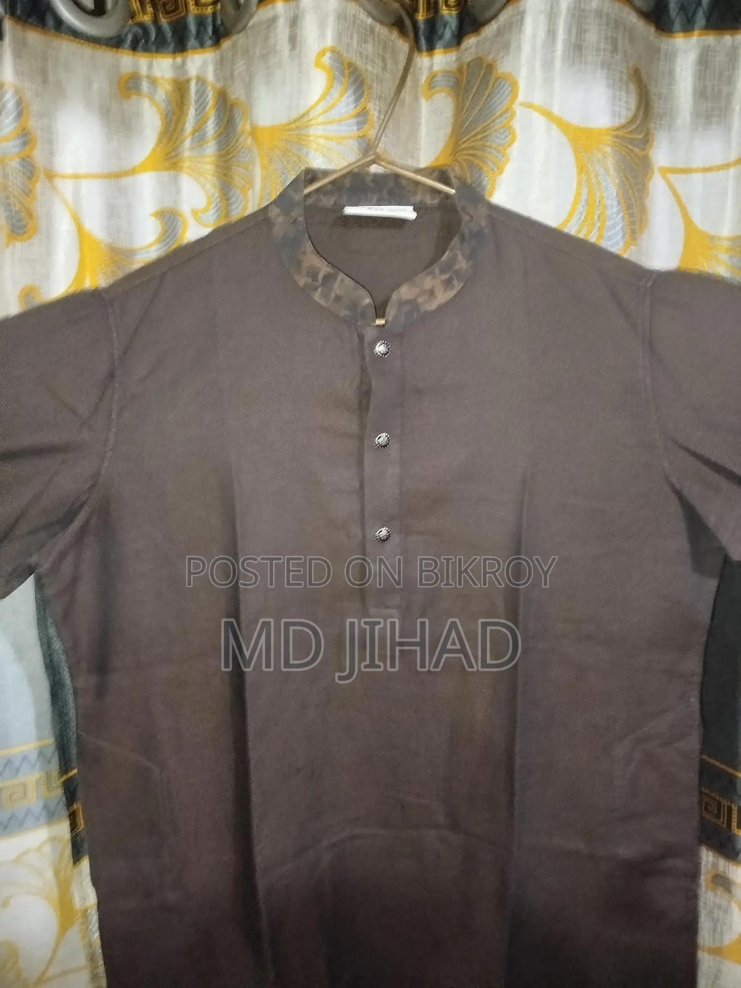Chocolate Color Cotton Panjabi with Tibe Buttons 2026 New Collection
