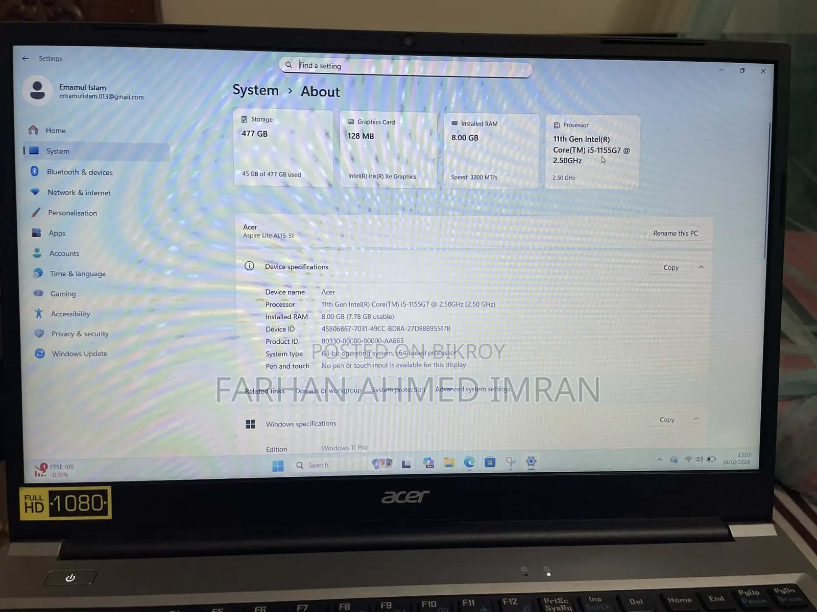Acer Aspire Lite AL15-51 | Core i5 11th Gen 8GB RAM 512GB SSD