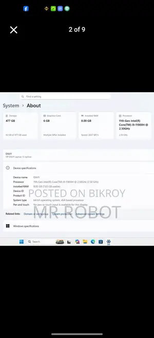 HP ENVY 15 - i9 11900H NVIDIA RTX 3060 6GB DDR6 GPU