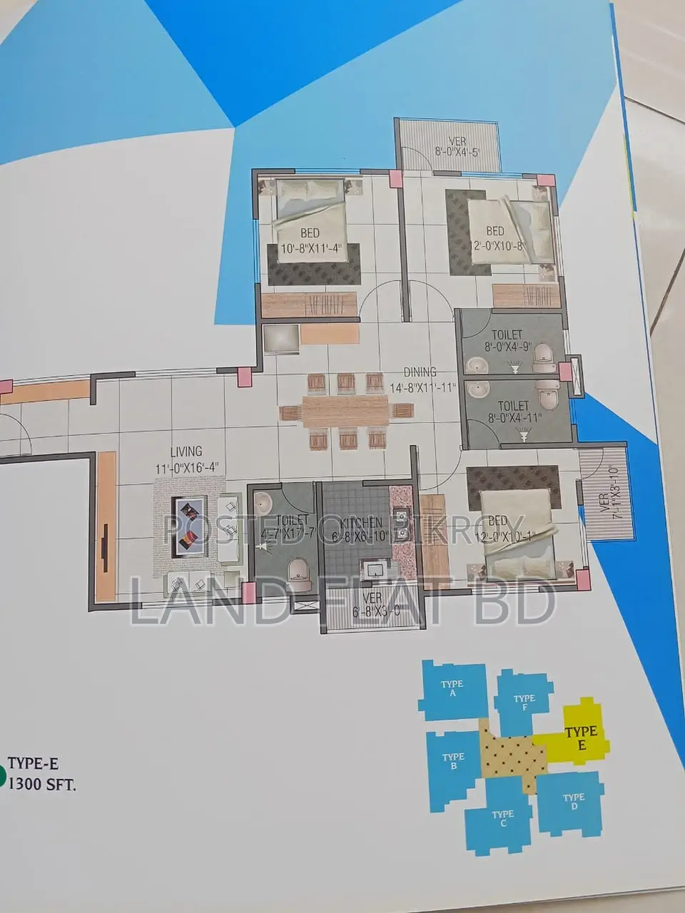 SOUTH FACING FLAT for SALE 1300 SFT ROAD SIDE