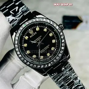 Luxury Full Black Diamond Studded Rolex Style Watch for Men