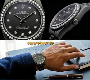 Luxury Full Black Diamond Studded Rolex Style Watch for Men