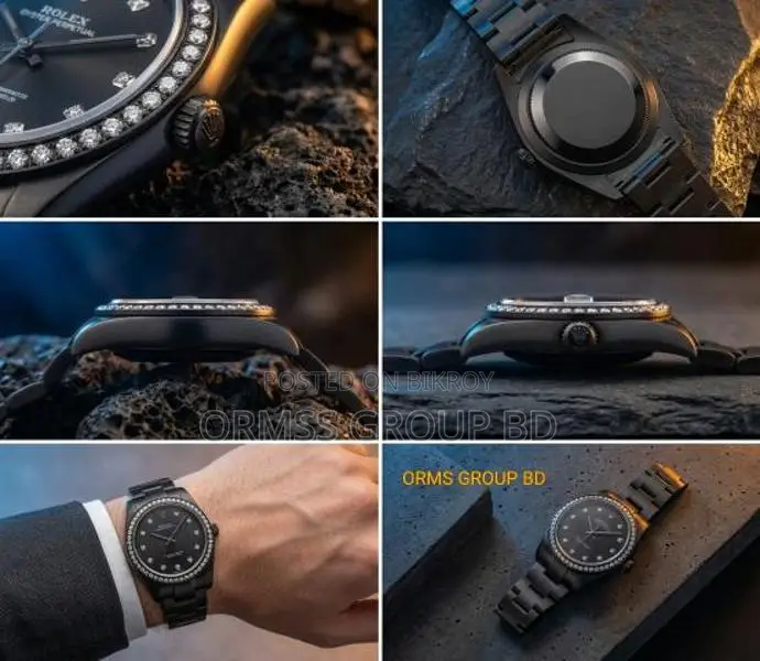 Luxury Full Black Diamond Studded Rolex Style Watch for Men