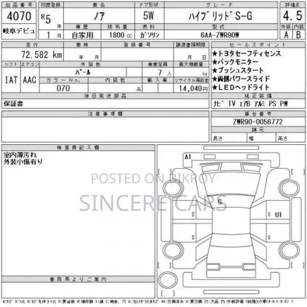 Toyota Noah SG HYB 4.5 GRADE 2022