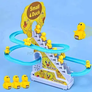 Electric Cartoon Duck Climbing Music Train Toys