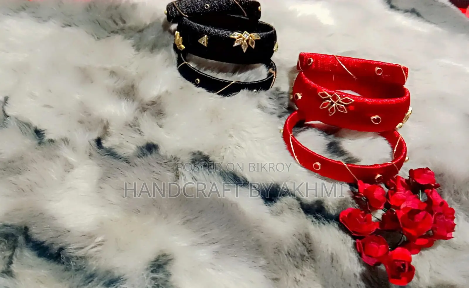 Exclusive Handmade Silk Thread and Kundan Bangle Set (Red-Black)