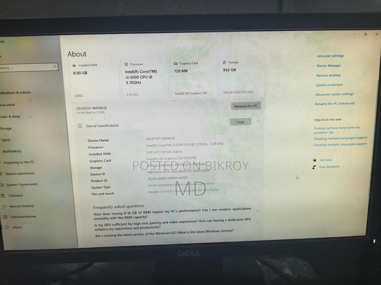 Desktop Computer Gigabyte GA-H110MSTX-HD3-ZK 8GB Intel Core i3 HDD 1T