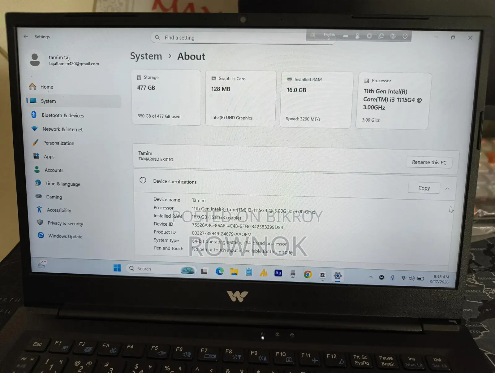Laptop 16GB Intel Core i3 HDD 512GB