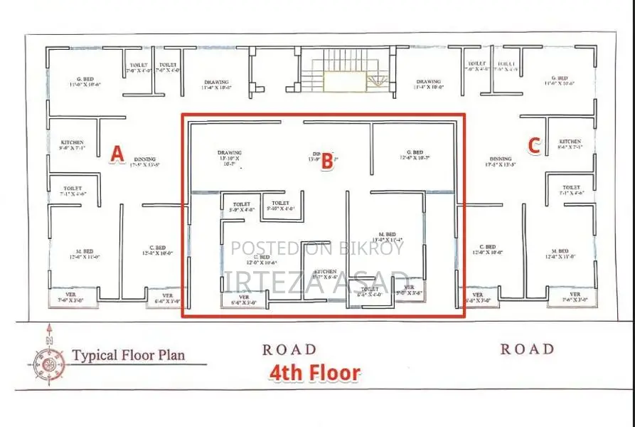 3 Bed, Bath, 1200sqft Apartment in Mirpur 1, Near Main Road