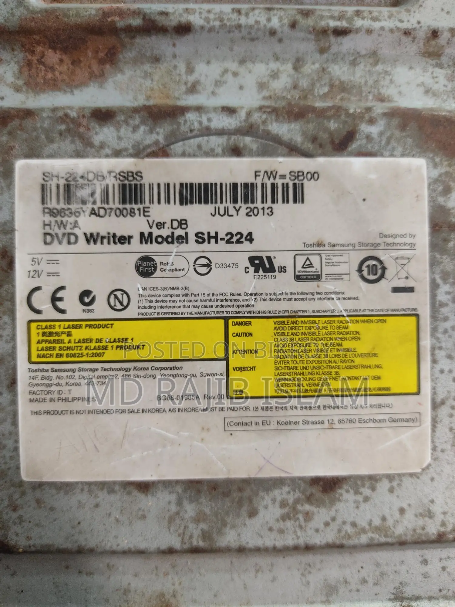 Samsung Dvd Writer Model Sh-224